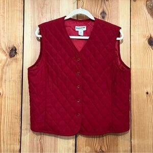 Pendleton Red Quilted Vest Women’s Large Button Front Lightweight Classic Preppy
